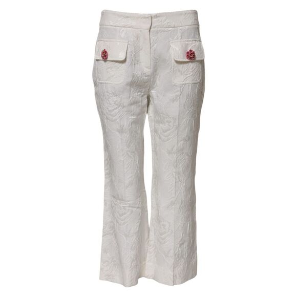 Dolce & Gabbana White Cotton Floral Jacquard Women's Pants
